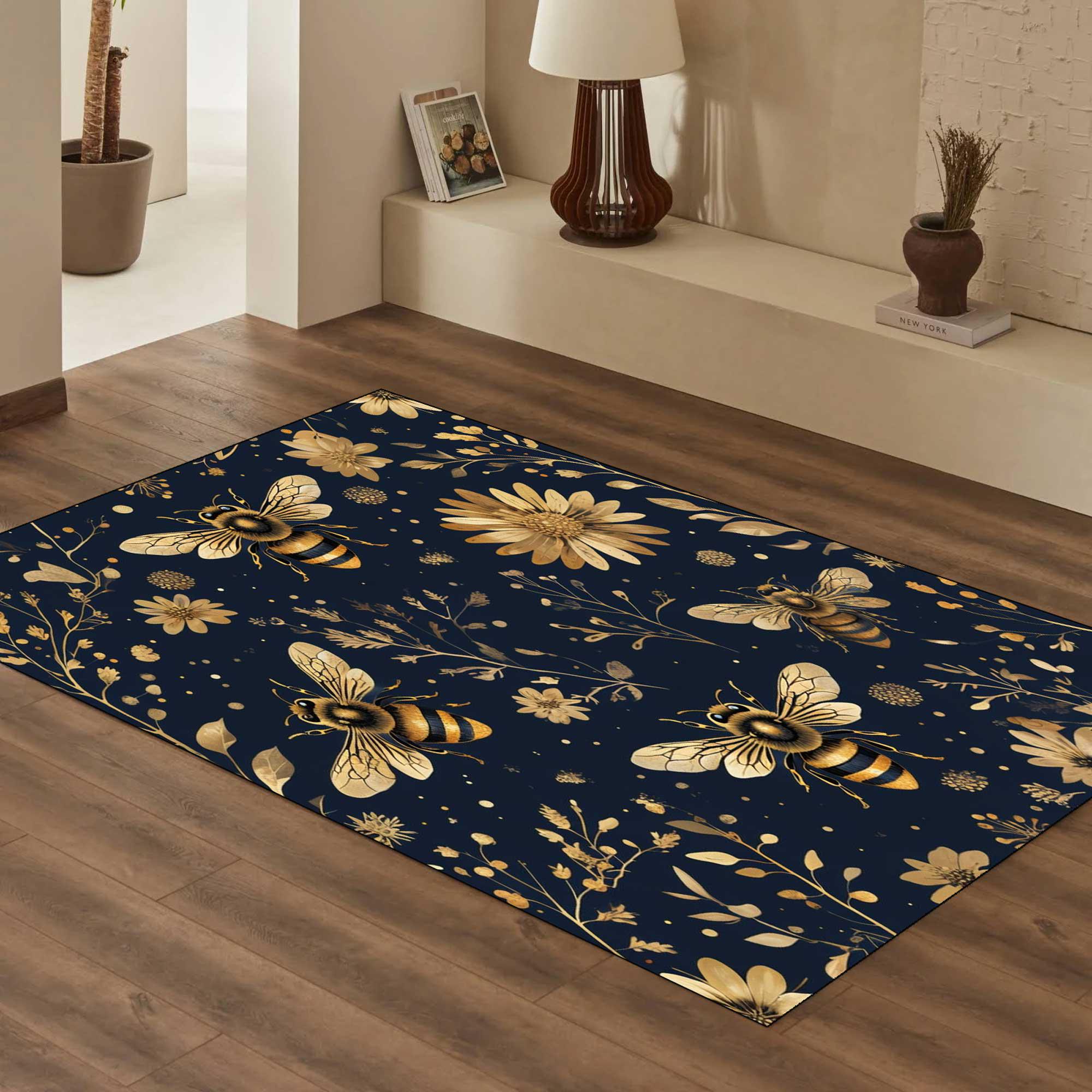 Bumblebee Area Rug: Gothic Floral Bee Pattern, Washable Custom Decor - Etsy