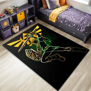 Zelda Rug Double Sided Design- The Legend of Zelda Area Rug, Washable Kids Decor, Majora's Mask, Ocarina, Ganondorf & Midna, 30C Safe
