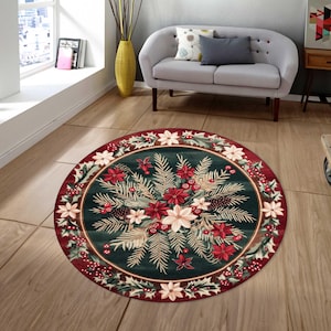 Floraler Runder Teppich: Waschbares dekoratives Blumenmuster