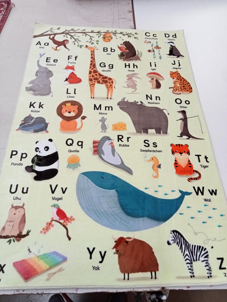 Animal Abc Rug Animal Alphabet Rug Baby Zoo Animals, Educational Nursery Mat,printed ...