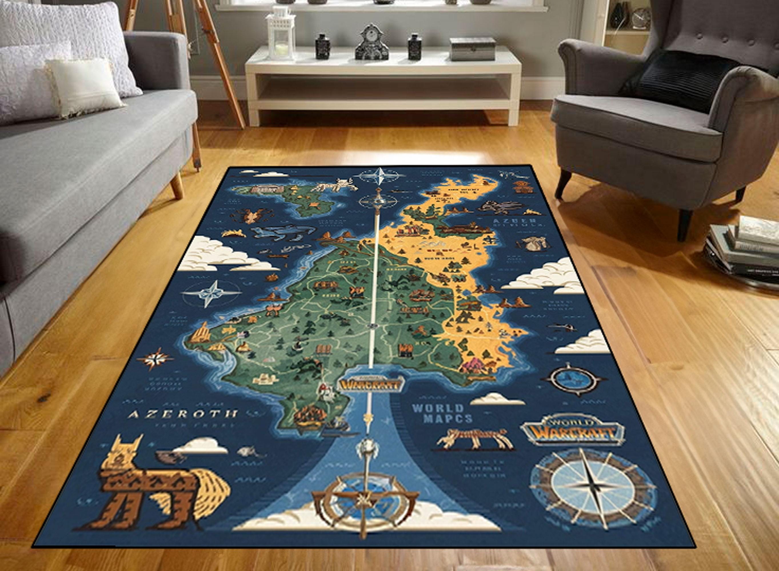 World of Warcraft Map Rug: Game Room Decor, Washable Area Rug - Etsy