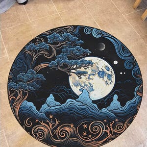 Patrón de noche oscura, alfombras redondas estilo tarot, alfombra de área nativa americana, alfombra personalizada, alfombra de regalo, alfombras lavables a 30 grados