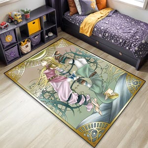 Zelda Rug Double Sided Design- The Legend of Zelda Area Rug, Washable Kids Decor, Majora's Mask, Ocarina, Ganondorf & Midna, 30C Safe