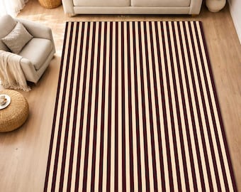 Burgundy & Beige Striped Area Rug Minimalist Modern Carpet,printed rug