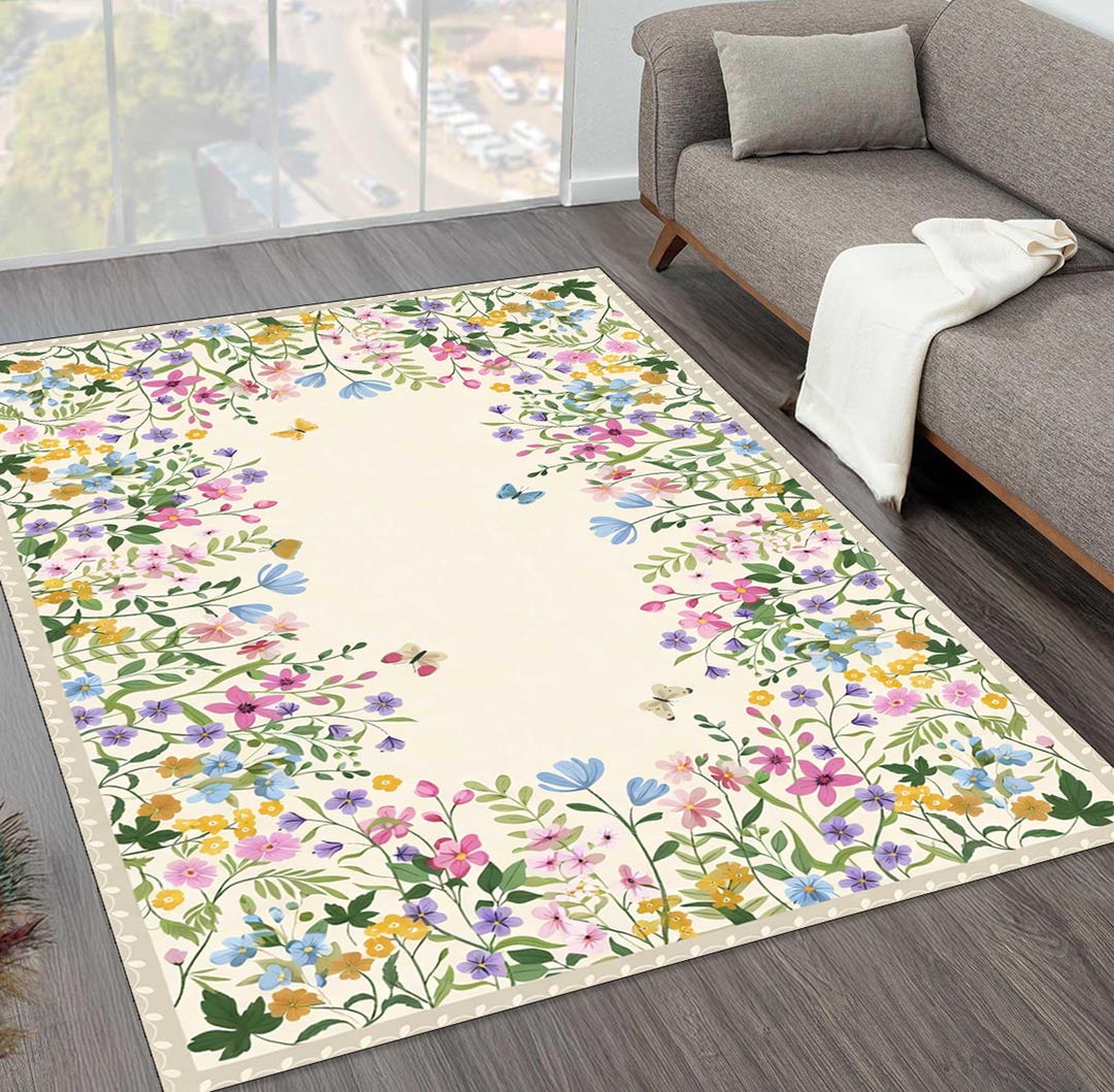 Boho Chic Elegance Floral Rug, Turkish Modern Unique Rug, Washable Non ...