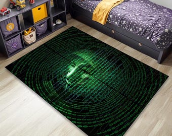 Matrix Code Rug: Sci-Fi Binary Design, Custom Area Rug