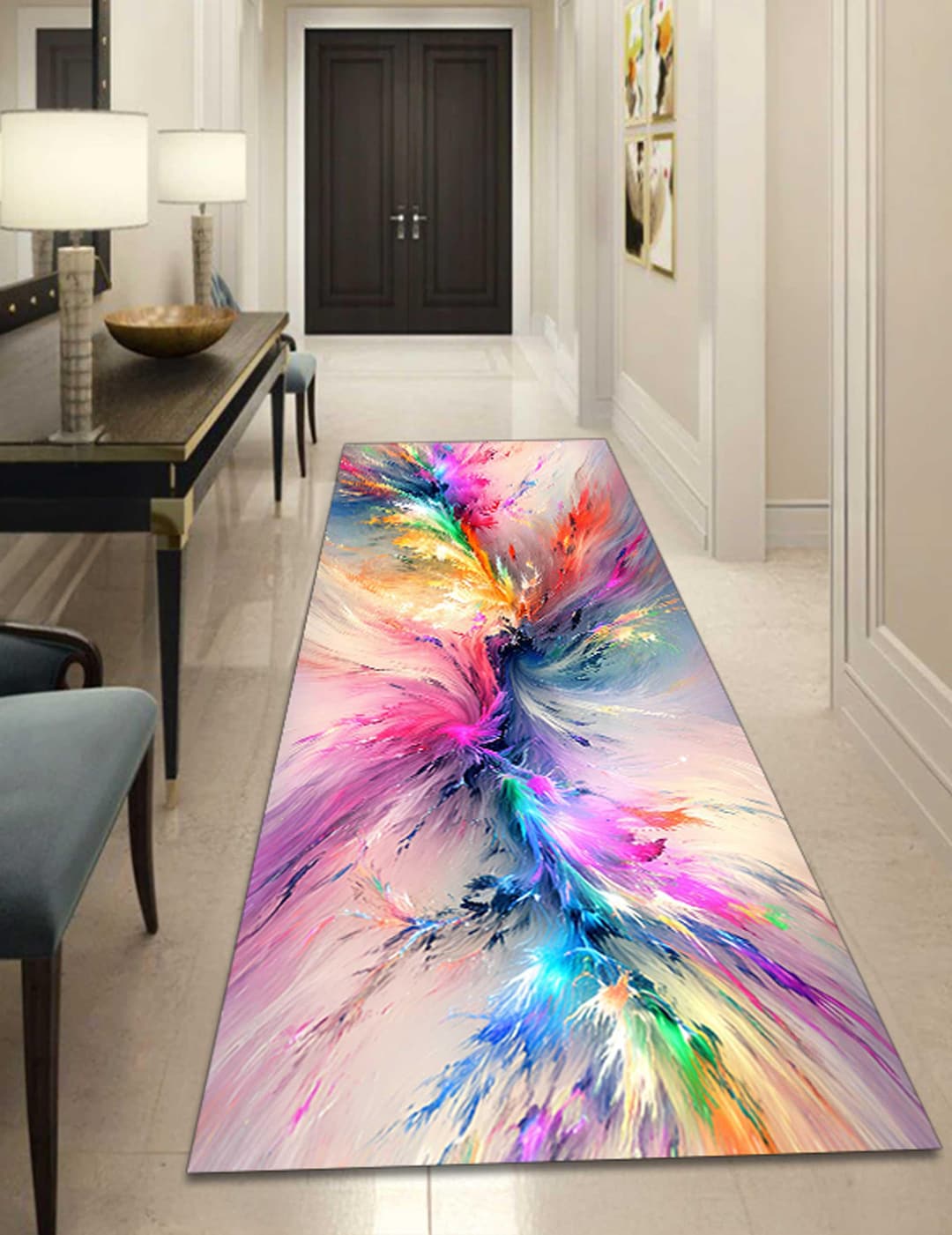 Abstract Color Splash Runner Rug, Modern Fluid Art Hallway Carpet ...