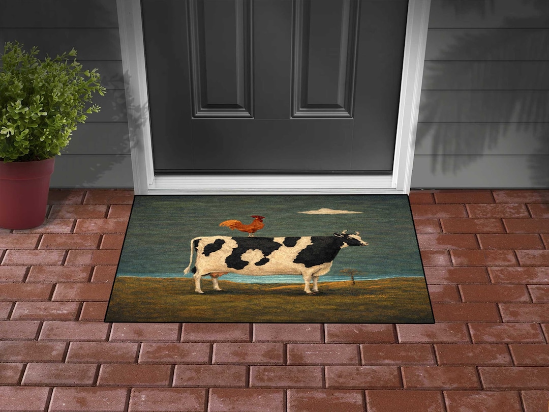 Custom Farm Mat Rugs Folk Art Chicken and Cow Floor Rug- Primitive Design,farmhouse Art ...