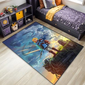 The Legend of Zelda Rug - Zelda Theme Area Rug, Washable Kids Decor - Majora's Mask, Ocarina, Ganondorf & Midna, 30C Safe