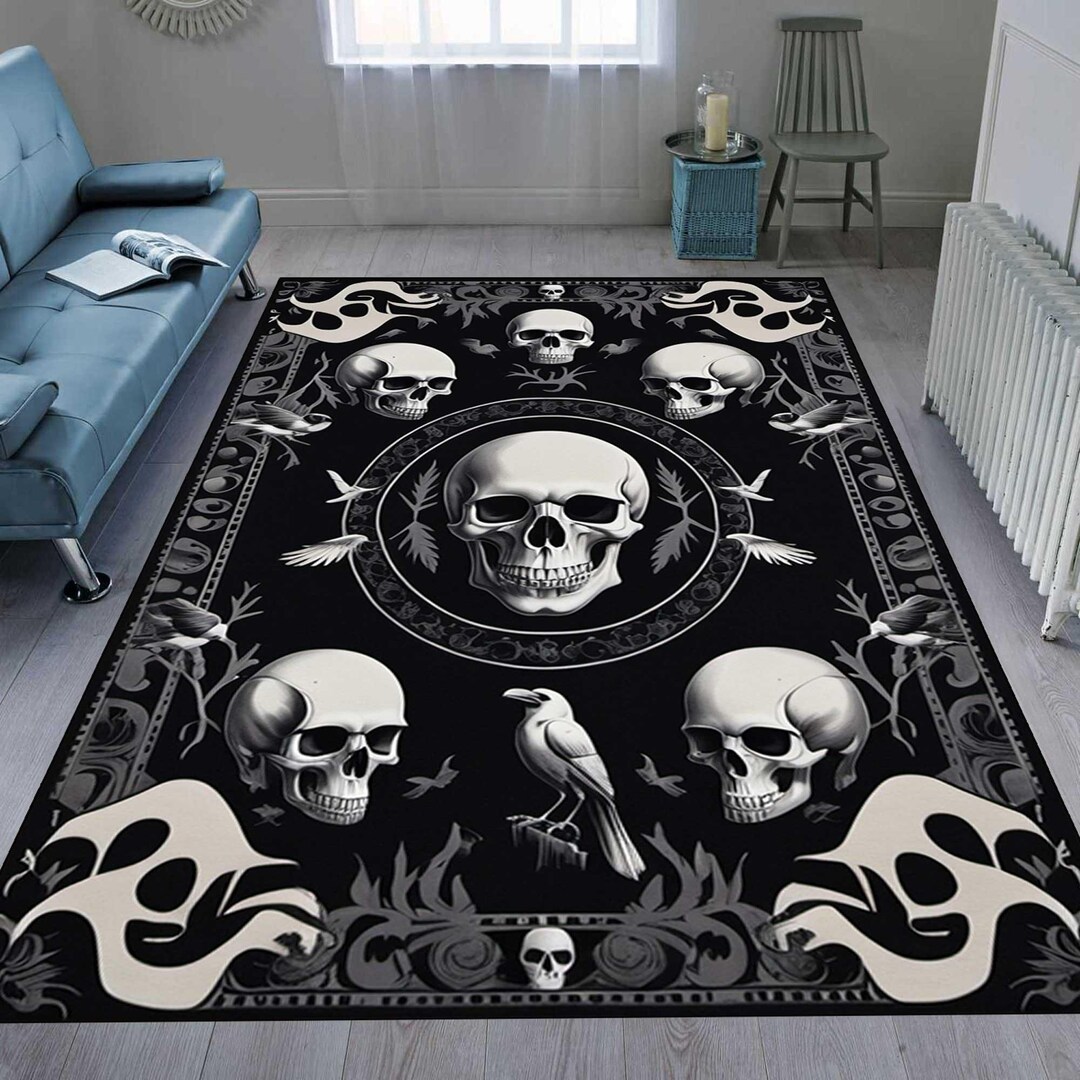 Skeleton, Gothic Skull Style, Custom Decor Rug, Area Salon Rug, Game ...