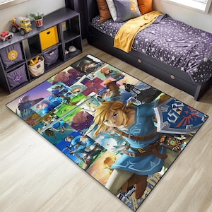 Zelda Rug - The Legend of Zelda Area Rug, Washable Kids Decor, Majora's Mask, Ocarina, Ganondorf & Midna, 30C Safe