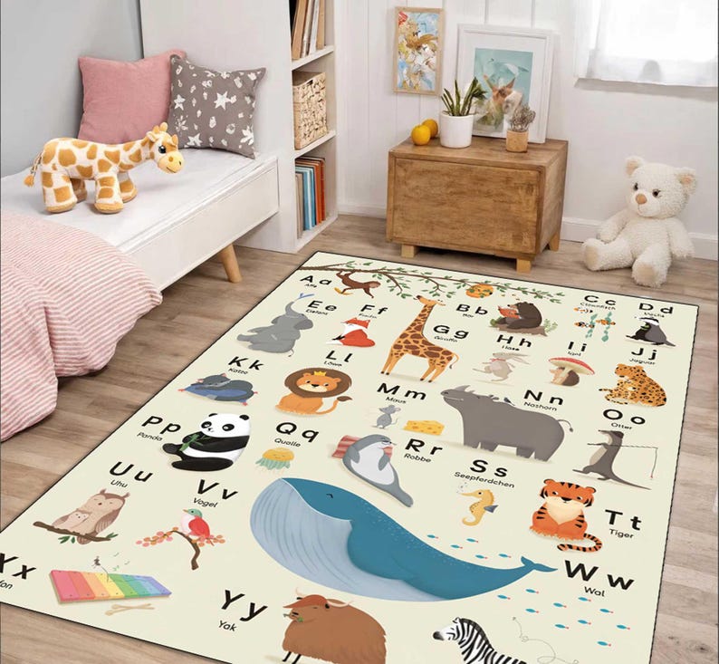 Animal Abc Rug Animal Alphabet Rug Baby Zoo Animals, Educational Nursery Mat,printed ...