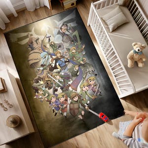 Zelda Rug - The Legend of Zelda Area Rug, Washable Kids Decor - Majora's Mask, Ocarina, Ganondorf & Midna, 30C Safe