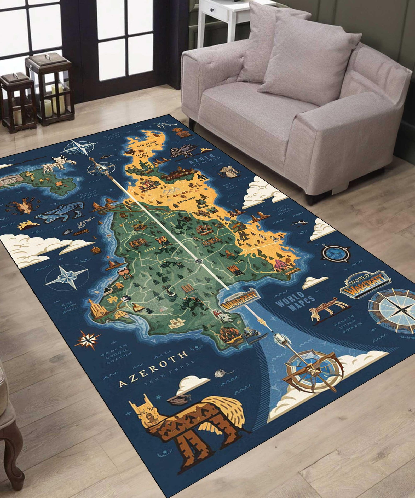 World of Warcraft Map Rug: Game Room Decor, Washable Area Rug - Etsy