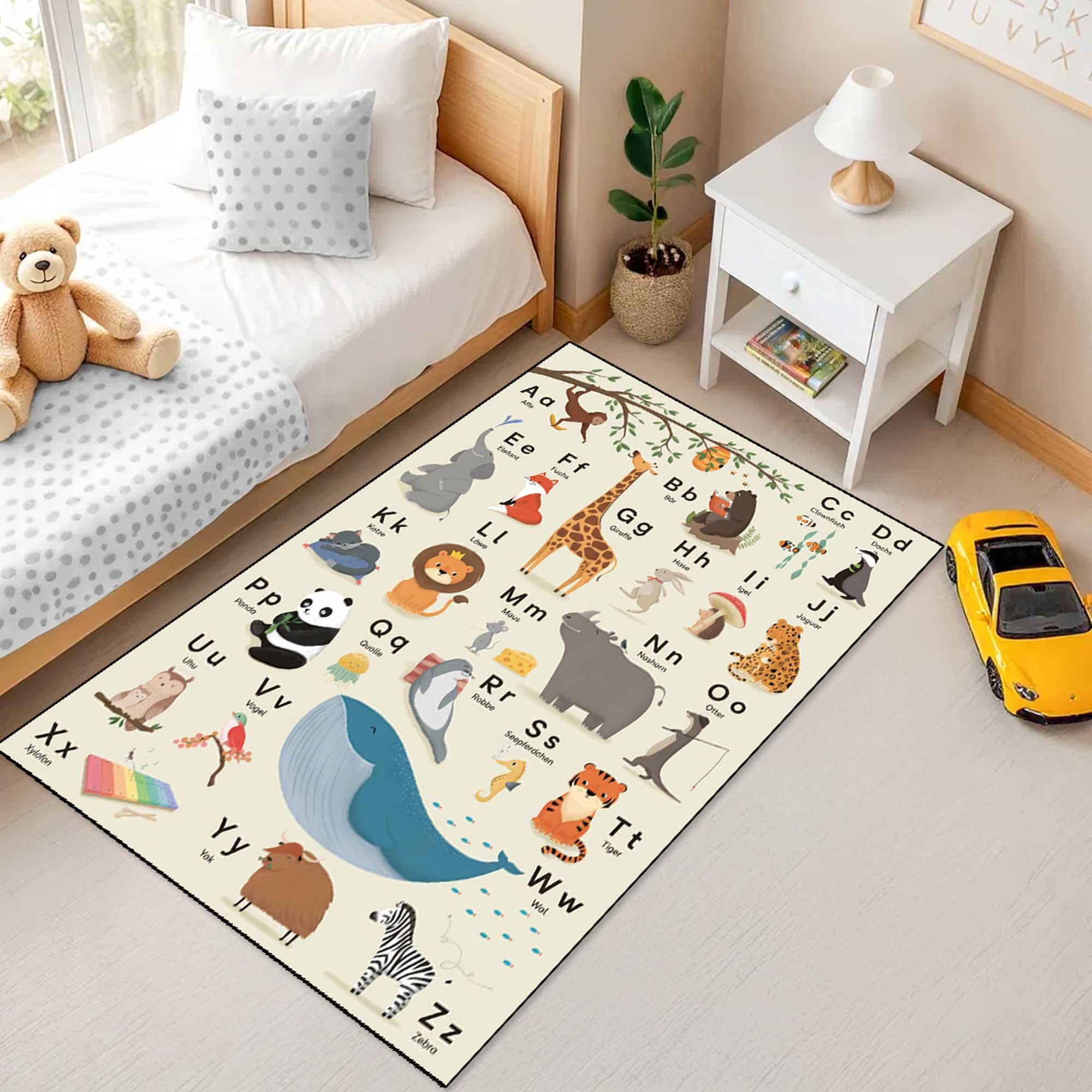 Animal Abc Rug Animal Alphabet Rug Baby Zoo Animals, Educational Nursery Mat,printed ...