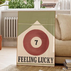 Vintage 7 poolbalprint, retro handgetekende muurkunst, trendy barwagenposter, Marlboro-luciferboek esthetische print appartement digitale download
