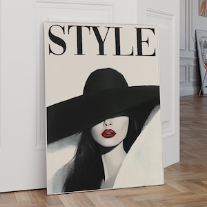 Póster de revista de estilo Vogue, impresión retro vintage de los años 70, arte de pared negro, póster estético para apartamento, arte de pared de moda de moda, descarga digital