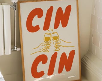 Cin Cin wijntoast print | Retro barwagenkunst (digitale download)