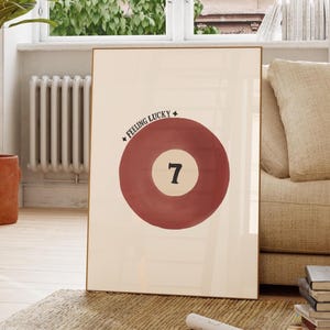 Vintage 7 poolbalprint, retro handgetekende muurkunst, trendy barwagenposter, zwart-wit esthetische print voor appartement digitale download