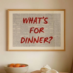 What&#39;s For Dinner Print Horizontal, Sage Green Kitchen Wall Art, Dining Room Modern Typography Quote Trendy Food Home Decor digital Print