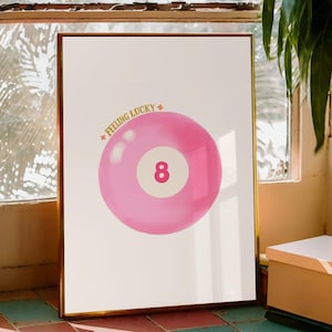 roze vintage 8 poolbal print retro handgetekende girly muur kunst trendy bar cart poster geluksvogel esthetische print appartement digitale download