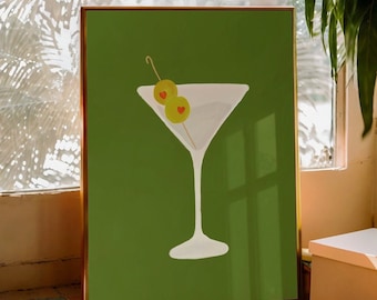 Lámina de cóctel Martini, Arte retro para carrito de bar (Descarga digital)