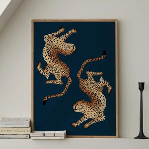 blue Cheetah Print, Trendy Wall Art, blue Leopard Poster, Preppy dorm Decor, Apartment Aesthetic, maximalist Retro Funky Y2K Digital Print