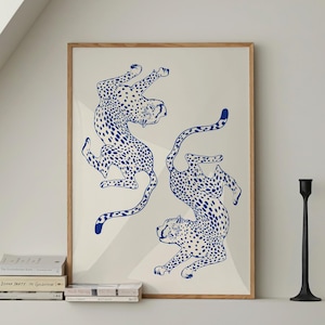 blue Cheetah Print, Trendy Wall Art, blue Leopard Poster, Preppy Room Decor, Apartment Aesthetic, maximalist Retro Funky Y2K Digital Print