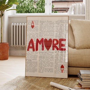 Póster Amore Love, póster retro vintage de los años 70, arte de pared rojo, impresión estética de moda, póster de decoración de dopamina de alma gemela, arte de pared de dormitorio