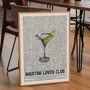 Martini Print Cocktail Retro Poster Alcohol Poster Bar Cart Prints Minimalist Art prints vintage Trendy Gallery Wall art Digital Download