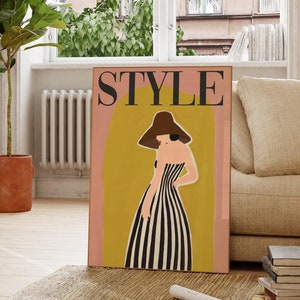Vogue-stijl vintage tijdschriftposterprint, jaren 70 retro handgetekende muurkunst, trendy abstracte mensen poster, zwart-wit esthetische print