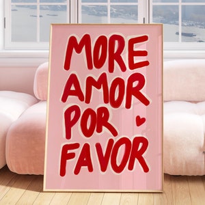 Póster Amore Love, póster retro vintage de los años 70, arte de pared rojo para dormitorio, impresión estética de moda, póster de decoración de dormitorio con dopamina con impresión de cita
