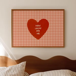 Póster de amor con cita impresa en rojo de los años 70, póster retro vintage, arte de pared moderno, estético, arte de pared de dormitorio de cuadros vichy de verano, descarga digital