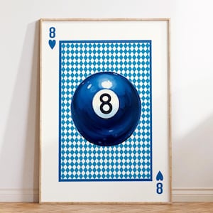 blue Vintage 8 Pool Ball Print, Retro Wall Art vintage 70s style poster Trendy Bar Cart Poster Aesthetic Apartment Print Digital Download