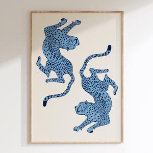 blue Cheetah Print, Trendy Wall Art, blue Leopard Poster, Preppy dorm Decor, Apartment Aesthetic, maximalist Retro Funky Y2K Digital Print