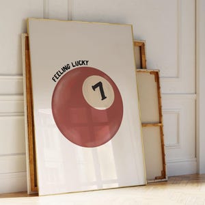 Vintage biljartbalprint retro handgetekende muurkunst afdrukbare muurkunst digitale download print, downloadbare print esthetische trendy muurkunst