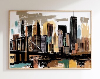 Retro NYC Travel Poster: Minimalist New York City Print (Digital Download)