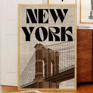 Impresión de viaje de la ciudad de Nueva York, póster retro vintage de los años 70, arte de pared imprimible de moda, descarga digital, impresiones de periódicos, apartamento estético