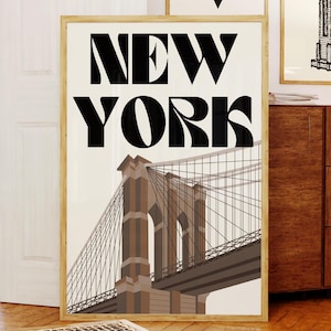 Impresión de viaje de la ciudad de Nueva York, póster retro vintage de los años 70 de Nueva York, arte de pared imprimible moderno y funky, descarga digital, impresiones estéticas para apartamentos