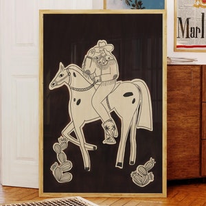 Vintage western cowgirl poster print cowboy muur kunst retro print wilde westen woondecoratie westerse trendy esthetische kunst print digitale download