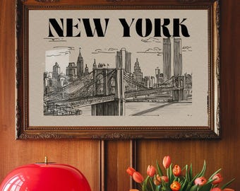 Retro NYC Print: Black and White New York City Poster (Digital Download)