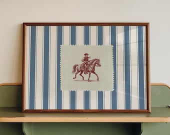 Vintage Rodeo Cowboy Print, Western horse Wall Art, Blue rustic bedroom decor (Physical)
