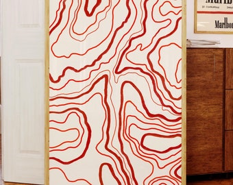 Red Abstract Wall Art: 70s Y2k Psychedelic Print (digital Download