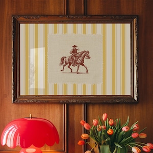 Vintage yellow Striped Rodeo Print Western Bedroom Print Cowboy Wall Art Rustic Mid Century Modern Decor Retro Horse Print Digital Download