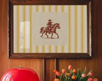 Rodeo Cowboy Print | Vintage Yellow Striped Western Art (Digital Download)