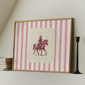 Vintage pink Striped Rodeo Print Western Bedroom Print Cowboy Wall Art Rustic Mid Century Modern Decor Retro Horse Print Digital Download