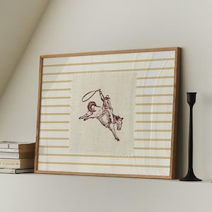 Vintage green Striped Rodeo Print Western Bedroom Print Cowboy Wall Art Rustic Mid Century Modern Decor Retro Horse Print Digital Download