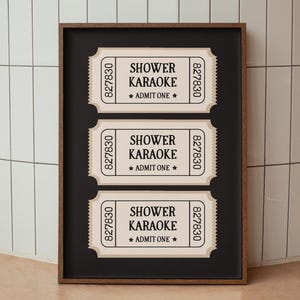 Shower Karaoke Ticket Print Bathroom Retro black green Aesthetic Shower Singing Funny Wall Art Vintage Trendy Home Decor Digital Download
