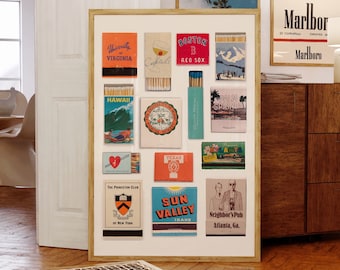 Vintage Matchbox-kunstdruk: retro poster VS Matchbook (digitale download)