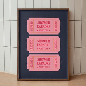 Shower Karaoke Ticket Print Bathroom Retro Pink blue Aesthetic Shower Singing Funny Wall Art Vintage Trendy Home Decor Digital Download